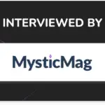 Badge reading 'INTERVIEWED BY' with the MysticMag logo across a white ribbon on a dark background.